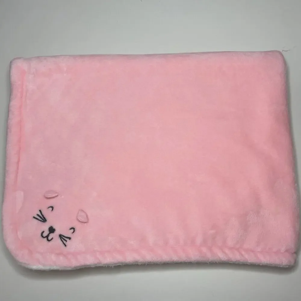 Carters Pink Cat Baby Blanket White Cream Sherpa Plush Kitty READ